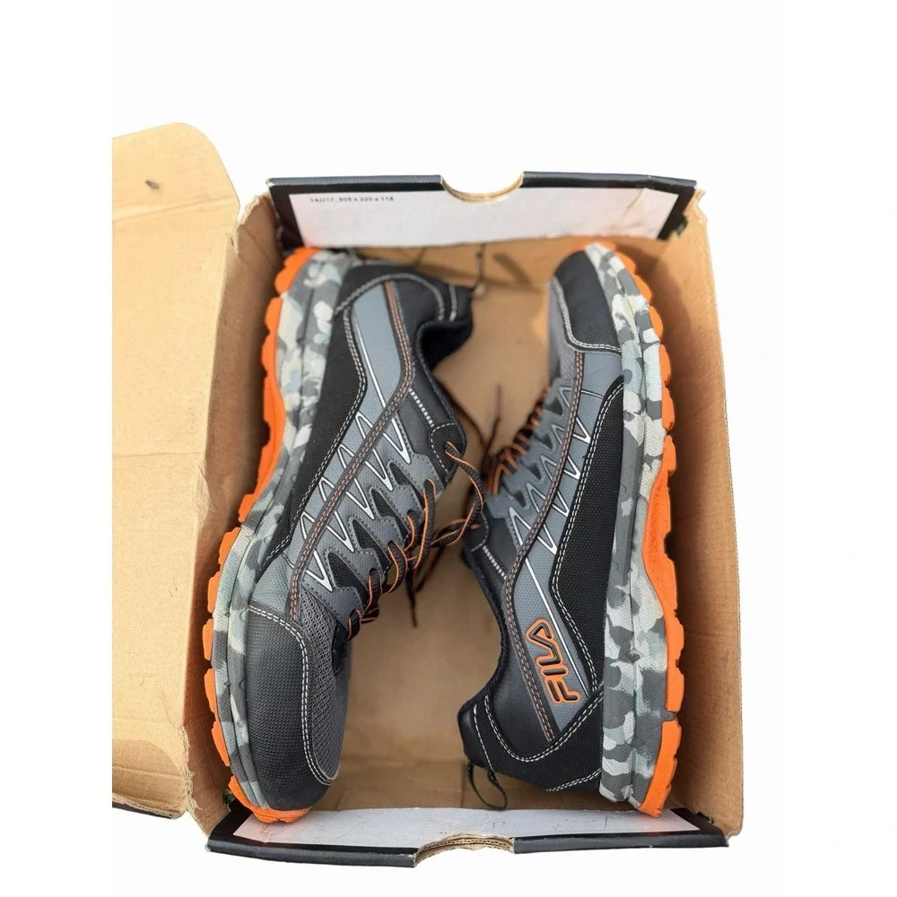 Fila AT Peake 22 Mens Trail Running Shoes Black Grey Orange Camo Size 11